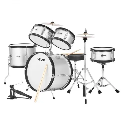 VEVOR Schlagzeug Set, 5-teilig, inkl. 40,6 cm Basstrommel, 25,4 cm Snare, 20,3 cm & 25,4 cm Tomtoms, 33 cm Standtom, 25,4 cm Crash-Becken & 20,3 cm Hi-Hat, für Kinder von 6–13 Jahren Silber – Bild 8