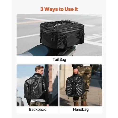 VEVOR Motorradhecktasche Rücksitztasche (22-34 L) mit wasserfester Regenabdeckung, Motorrad-Gepäckaufbewahrung, Gepäckträgertasche mit Riemen & elastischer Kordel, Motorradgepäck Schwarz – Bild 5