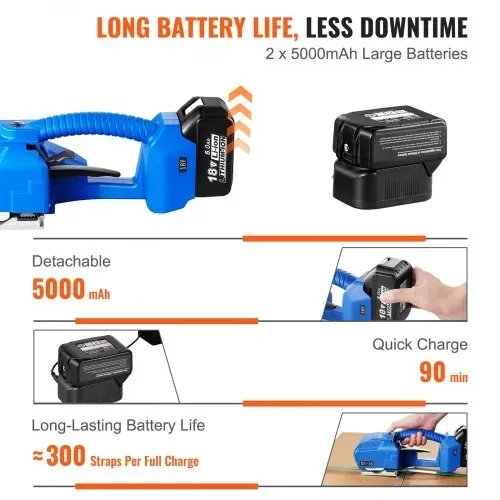 VEVOR Elektrische Umreifungsmaschine, für 0,35"-0,63" PP-PET-Bänder, tragbares elektrisches Umreifungswerkzeug mit Digitalanzeige, 2 x 5000 mAh batteriebetriebenes automatisches Umreifungswerkzeug für Verpackungskartonpaletten – Bild 2