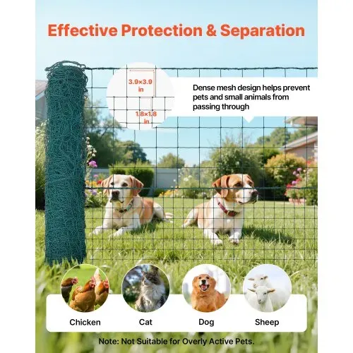 VEVOR Begrenzungszaun 25x1,25 m, Weidezaun aus PE, Mobiler Hundezaun mit Doppelspitzenpfählen & Abspannseilen, Hühnerzaun, Gartenzaun, Campingzaun für Hunde, Hühner, Pflanzen, Außenbereiche – Bild 3