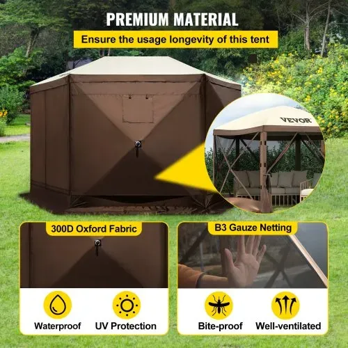 VEVOR Faltpavillon, 3,05 x 3,05 m, 6-seitiges Pop-up-Camping-Überdachungszelt mit Netzfenstern, tragbarer Tragetasche, Erdspießen, große gartenpavillon für Outdoor-Camping, Rasen und Hinterhof – Bild 4