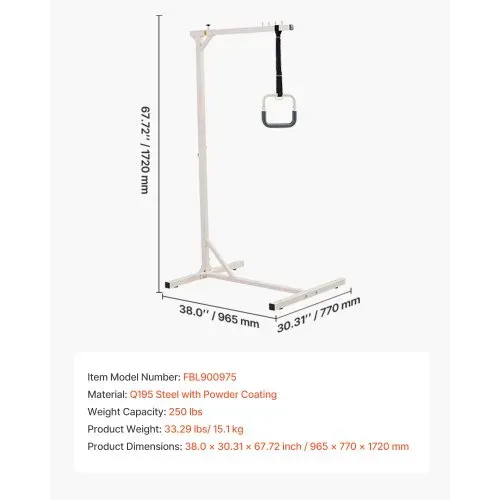 VEVOR Bettgalgen 965x770x1720mm, freistehender Krankenaufrichter bis 113 kg Tragkraft, Bettaufrichter für ältere & behinderte Menschen, ideal für Krankenhäuser, Pflegeheime, häusliche Pflege – Bild 6
