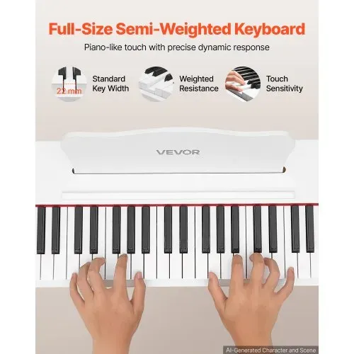 VEVOR Digitalpiano 88 Halbgewichtete Tasten E-Piano HiFi-Lautsprecher Weiß für Anfänger, mit 128 Klängen, 128 Rhythmen, USB, MIDI, Audioausgang, Standard-3,5-mm-Kopfhörerbuchse, Notenhalter und Pedal – Bild 2