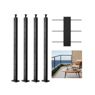 VEVOR Kabelgeländerpfosten, 4er-Pack, 914×50,8×50,8 mm, vorgebohrte horizontale Löcher, Edelstahl SUS304, gebogene horizontale Halterung, für Handlauf, Balustrade, schwarz, 4JZLGZXHS914MY65M001V0 VEVOR Kabelgeländerpfosten, 4er-Pack, 914×50,8×50,8 mm, vorgebohrte horizontale Löcher, Edelstahl SUS304, gebogene horizontale Halterung, für Handlauf, Balustrade, schwarz, 4JZLGZXHS914MY65M001V0