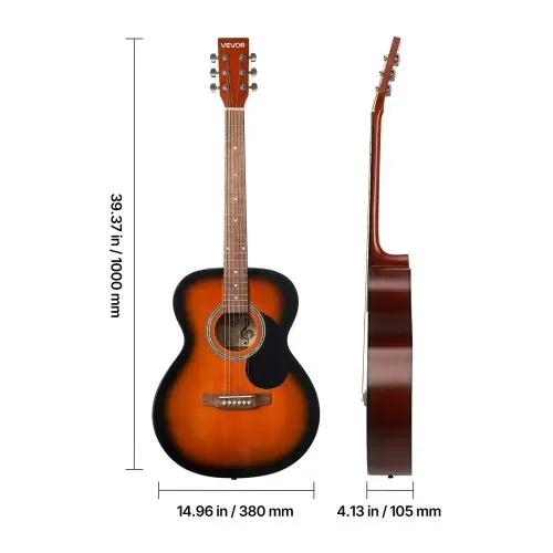 VEVOR Dreadnought Akustik Gitarre 40 in / 1016 mm Anfängerpaket Erwachsene Sunburst – Bild 8