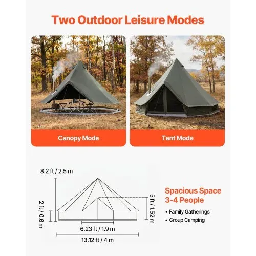 VEVOR Canvas-Glockenzelt, 4 m Jurte, 4 Jahreszeiten, mit Ofenrohrdurchführung, bis zu 4 Personen, mit Abnehmbarem Boden (Reißverschluss), ideal für Familien-Camping & Outdoor-Aktivitäten, Grün VEVOR Canvas-Glockenzelt, 4 m Jurte, 4 Jahreszeiten, mit Ofenrohrdurchführung, bis zu 4 Personen, mit Abnehmbarem Boden (Reißverschluss), ideal für Familien-Camping & Outdoor-Aktivitäten, Grün