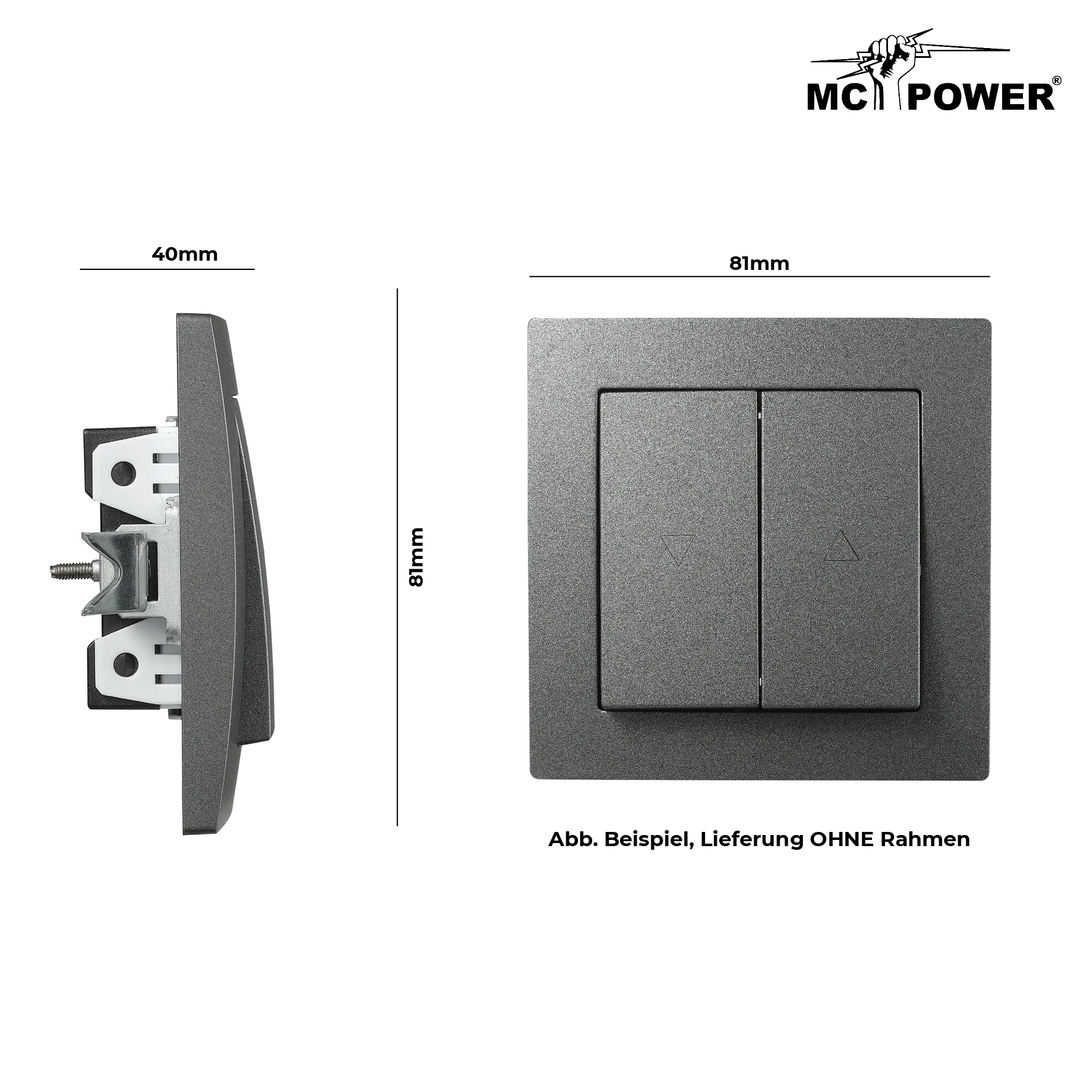 Jalousie-Taster McPower ''Flair'', Hoch und Runter, 250V~/10A, UP, anthrazit – Bild 3