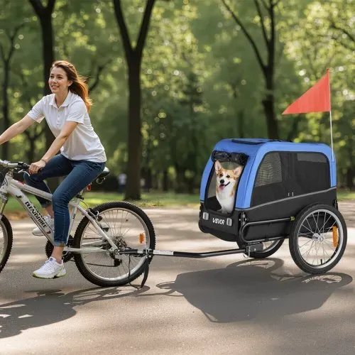VEVOR Hundeanhänger, unterstützt bis zu 30 kg , Fahrradanhänger für kleine & mittelgroße Hunde, klappbarer Rahmen mit Schnellspannrad, universelle Fahrradkupplung, Reflektor, Flagge, interne Leine – Bild 7
