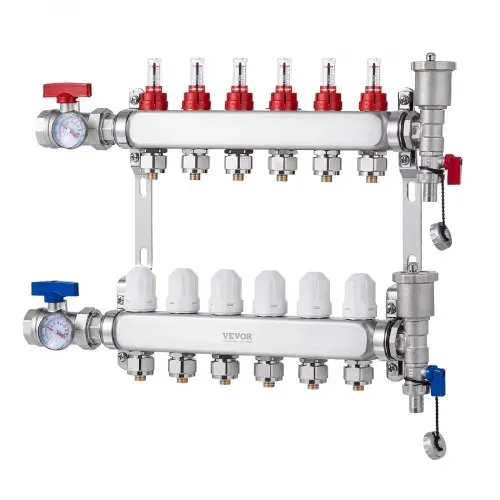 VEVOR 6-Zweig-Wärmeverteilungsverteiler, 1/2-Zoll-PEX-Rohrverteiler, Edelstahl-PEX-Verteiler für hydronische Fußbodenheizung, Wärmeverteilungs-PEX-Verteilersatz mit 1/2-Zoll-Adaptern im Lieferumfang enthalten – Bild 9