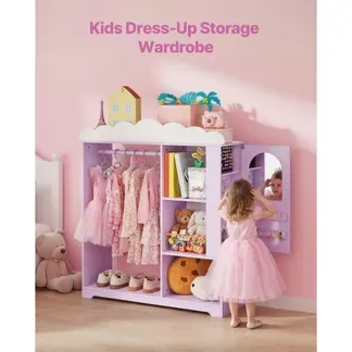 VEVOR Kinderkleiderschrank 91x30x103cm, Kindergarderobe mit Spiegel Kleiderstange Ablagen, Verkleidungsschrank aus MDF mit Schmuckkästchen für Mädchen, Kinderschrank für Kostüme Spielzeug Puppen, Lila VEVOR Kinderkleiderschrank 91x30x103cm, Kindergarderobe mit Spiegel Kleiderstange Ablagen, Verkleidungsschrank aus MDF mit Schmuckkästchen für Mädchen, Kinderschrank für Kostüme Spielzeug Puppen, Lila