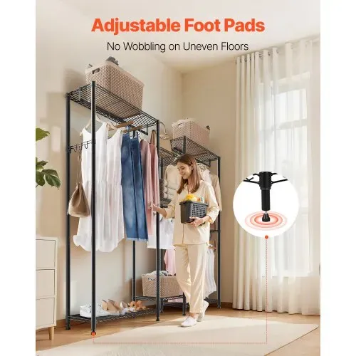 VEVOR Kleiderständer Garderobenständer (verstellbar) mit 4 Kleiderstangen & 385,5 kg Tragkraft & 7 Regalen & 8 Haken, offener Kleiderschrank für Schlafzimmer Bekleidungsgeschäft Garderobe Flur – Bild 5