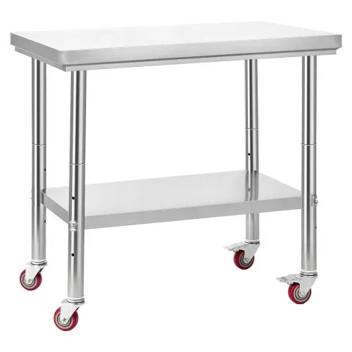 VEVOR Edelstahltisch Arbeitstisch Küchentisch (90 x 60 cm) zur Lebensmittelzubereitung mit Rädern, Zubereitungstisch mit verstellbaren Unterregal für Großküchen Restaurants Hotels Garagen Outdoor – Bild 9