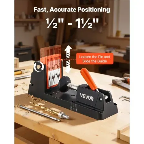 VEVOR Pocket Hole Jig, 12,7 bis 38,1mm, Schrägloch Positionierer, Taschenlochbohrlehren-Set mit Staubabsaugungsadapter, Abnehmbarem Führungsblock, Bohrer, Anschlagring, für Holzbearbeitung VEVOR Pocket Hole Jig, 12,7 bis 38,1mm, Schrägloch Positionierer, Taschenlochbohrlehren-Set mit Staubabsaugungsadapter, Abnehmbarem Führungsblock, Bohrer, Anschlagring, für Holzbearbeitung