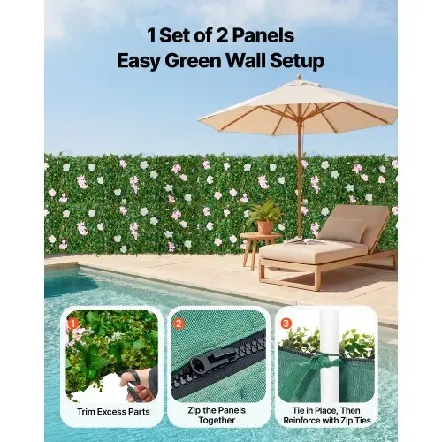 VEVOR Künstliche Hecke 2,4 m x 61 cm 2 Stk., Pflanzenwand, PE-Sichtschutz, Sichtschutzzaun mit Seidenblumen, Heckenzaun, Kunstpflanzen Balkonverkleidung für Hochzeiten, Außengärten, Hinterhöfe – Bild 3