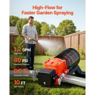 VEVOR Membranpumpe, 12 V DC, 4,5 L/min, selbstansaugende 2-Kammer-Membranwasserpumpe mit 2 Schlauchschellen, 5,5 bar max. Druck, leiser Betrieb, für Wohnmobil, Wohnwagen, Boot, Gartenbewässerung VEVOR Membranpumpe, 12 V DC, 4,5 L/min, selbstansaugende 2-Kammer-Membranwasserpumpe mit 2 Schlauchschellen, 5,5 bar max. Druck, leiser Betrieb, für Wohnmobil, Wohnwagen, Boot, Gartenbewässerung
