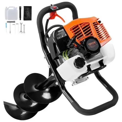 VEVOR Erdbohrer mit Benzinmotor, 63 CC, 2400 W, Benzinbohrer mit 8-Zoll-Bohrkronen und 1 Verlängerungsstange, Lochbohrer für Pfostenzäune für Ackerland, Gartenpflanzen, Orange+Schwarz – Bild 8