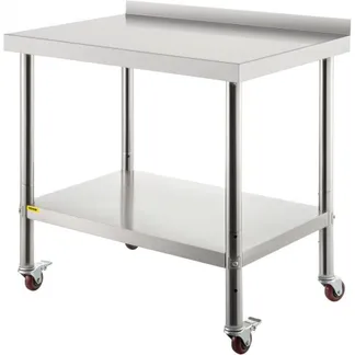 VEVOR Arbeitstisch Edelstahl, Edelstahltisch mit Höhenverstellbarer Ablage, Küchentisch mit 4 Universalräder und Aufkantung 91,4 x 61 x 89 cm, Zubereitungstisch Max. 150 kg + 50 kg Edelstahltisch VEVOR Arbeitstisch Edelstahl, Edelstahltisch mit Höhenverstellbarer Ablage, Küchentisch mit 4 Universalräder und Aufkantung 91,4 x 61 x 89 cm, Zubereitungstisch Max. 150 kg + 50 kg Edelstahltisch