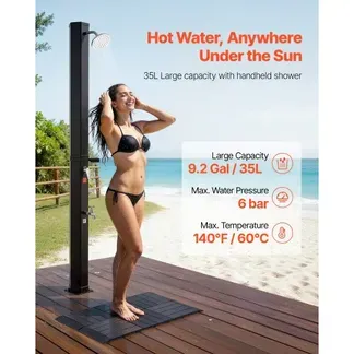 VEVOR Solardusche 35L, Gartendusche 2160 mm Außendusche mit Bodenplatte & Fußarmatur, Pooldusche Warm- & Kaltwasserregulierung, Campingdusche für Garten, Poolbereich, Strandpool, Schwarz VEVOR Solardusche 35L, Gartendusche 2160 mm Außendusche mit Bodenplatte & Fußarmatur, Pooldusche Warm- & Kaltwasserregulierung, Campingdusche für Garten, Poolbereich, Strandpool, Schwarz