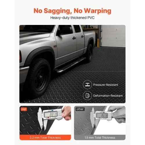 VEVOR Garagenbodenmatte, 1200x3050 mm Antirutschmatte, 2,2 mm dicke PVC-Noppenmatte, Bodenschutzmatte mit doppelseitigem Klebeband, leicht zu reinigen, für Lager, Fitnessstudios, Anhänger, Schwarz – Bild 2