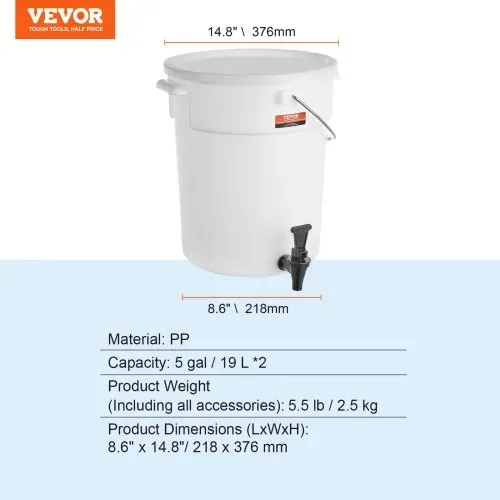 VEVOR Getränkespender, 19 L Getränkespender für Partys, Saftspender aus Kunststoff mit Zapfhahn und Deckel, Eistee-Limonadensaft-Wasserspender, für Restaurants, Hotels, Partys, 2er-Pack – Bild 6