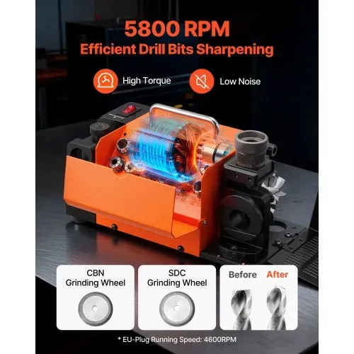VEVOR Bohrerschleifgerät MR-13B, 3-15 mm, mit einstellbarem Lippenfreiwinkel & 95°-135° Spitzenwinkel, 4600 U/min 120-W-Schärfgerät mit 13 Spannzangen, CBN- & SDC-Schleifscheiben VEVOR Bohrerschleifgerät MR-13B, 3-15 mm, mit einstellbarem Lippenfreiwinkel & 95°-135° Spitzenwinkel, 4600 U/min 120-W-Schärfgerät mit 13 Spannzangen, CBN- & SDC-Schleifscheiben