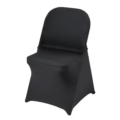 VEVOR Stuhlhussen aus Elastischem Spandex für Klappstühle, Universell Passender, Kurzer Vorderbezug, Abnehmbare &Waschbare Schonbezüge, für Hochzeit, Urlaub, Party, Feier, (50 Stück, Schwarz) – Bild 8