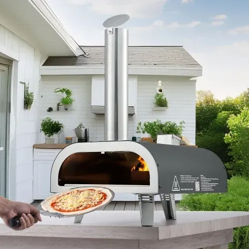 VEVOR Pizzaofen Outdoor 12 Zoll Pellet-Pizzaofen mit eingebautem Thermometer (max. 540 °C) & Schaufel & Tragtasche, tragbarer Pizzamaker für Garten Camping, Silber – Bild 7