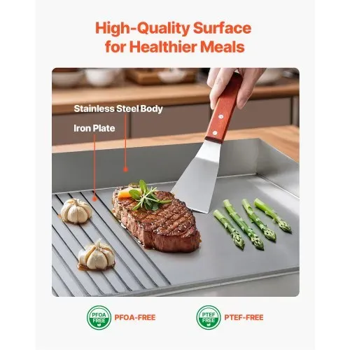 VEVOR Gewerbliche Elektrische Grillplatte 3200 W, Tischgrillplatte 535x300 mm Grillfläche, Elektrogrill, halb Gerillt, halb Glatt, mit 2 Spateln & 2 Bürsten & Fußpolstern, für Steaks Pfannkuchen – Bild 4