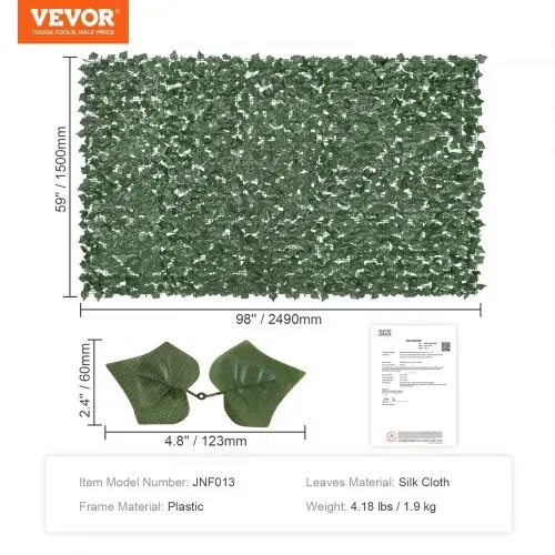 VEVOR Sichtschutzzaun aus Efeu, 1500 x 2490 mm, Pflanzenwand, grüner Efeuzaun mit verstärkter Verbindung, künstliche Hecken mit Weinblättern als Dekoration für Garten, Hof und Terrasse – Bild 6