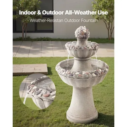 VEVOR Gartenbrunnen für den Außenbereich, 927 mm hoch, moderner 2-stufiger Wasserfall, Springbrunnen aus Fiberglas & Harz, mit Wasserpumpe, für Gärten, Terrassen, Hinterhöfe, Heimdekoration – Bild 5