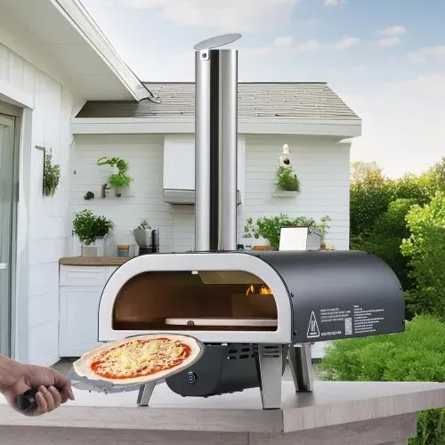 VEVOR Pizzaofen Outdoor 304,8 mm / 12 Zoll Holzofen, Pellet-Pizzaofen mit Thermometer & elektrischer Rotation, tragbarer Pizzamaker für Camping im Garten Terrasse Pizzastein Tragetasche Schaufel – Bild 7