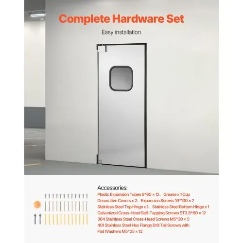VEVOR Schwingtür 917 x 78 x 2133 mm, Einzelpaneel, passend für Türöffnungen von 91 x 213 cm, gewerbliche Türen aus Edelstahl mit Beschlägen & Zubehör, ideal für den privaten Gebrauch – Bild 5