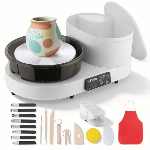 VEVOR Töpferscheibe Elektrisch 450 W, Töpferdrehmaschine 28 cm Drehteller, Töpfermaschine mit Fußpedal & 30–300 U/min Einstellbarer Drehzahl & Werkzeugbox, Ideal für Anfänger DIY-Tonkunst, Weiß VEVOR Töpferscheibe Elektrisch 450 W, Töpferdrehmaschine 28 cm Drehteller, Töpfermaschine mit Fußpedal & 30–300 U/min Einstellbarer Drehzahl & Werkzeugbox, Ideal für Anfänger DIY-Tonkunst, Weiß