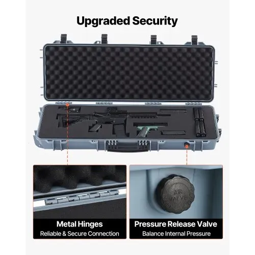 VEVOR Waffenkoffer mit Hartschale für Langwaffen, abschließbarer Gewehrkoffer mit vorgeschnittenen Schaumstoffen, Langwaffenkoffer Waffenaufbewahrung rollbar IP67 wasserfest, 108,9 x 39,2 x 15,5 cm Grau – Bild 5