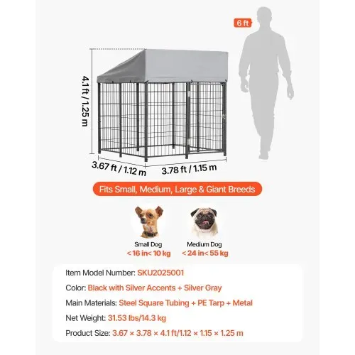 VEVOR Hundezwinger, 1,12x1,15x1,25 m, Hundehütte mit Sicherheitsschloss, Outdoor Hundehaus mit UV-Beständiger & Wasserdichter Dachabdeckung, Robuste Hundegehege/Auslauf für Große Hunde – Bild 6