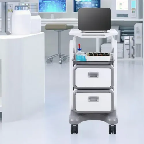 VEVOR Laborwagen mit 3 Ebenen, Laborwagen mit 2 Schubladen und 1 oberen Ablage, mobiler medizinischer Wagen aus ABS-Material, Laborrollwagen mit 4 leisen Rädern für Labor, Klinik, Krankenhaus, Salon, weiß – Bild 7