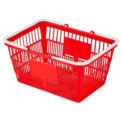 VEVOR Einkaufskorb, 4 Stk., 21 L, PE-Kunststoff-Tragekorb mit Griffen, Universalkorb stapelbar, Kunststoffkorb, tragbar für Lebensmittel, Einzelhandel, Geschäfte, Supermärkte, Heimgebrauch, rot – Bild 8