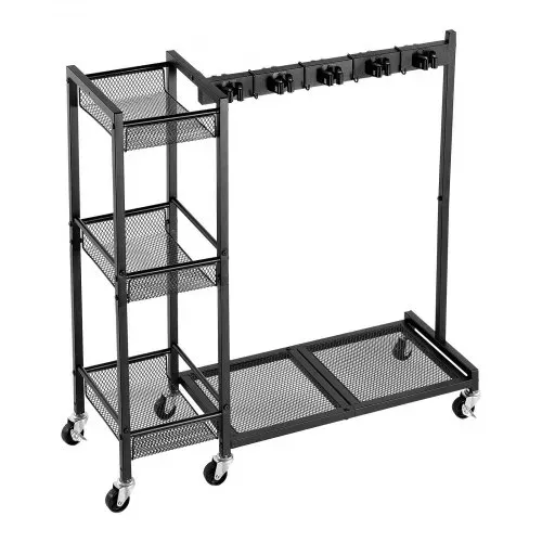 VEVOR Gartengeräte Ständer 851x300x865mm Gerätehalter Klemmsystem Schwarz, Aufbewahrungsregal für Garage Schuppen Garten, Organizer aus Stahl für Besen Mopp Rechen, mit 3 Ablagefächern Haken & Rollen – Bild 9