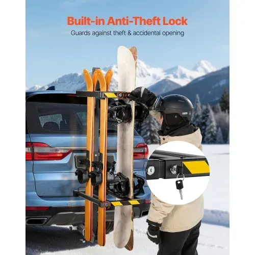VEVOR Skiboard Snowboard Dachträger für bis zu 6 Paar Ski/4 Snowboards, abschließbarer Skidachträger mit Sicherheitsgurt & Kippzugang, verstellbarer Skihalter passend für die Anhängerkupplung – Bild 4