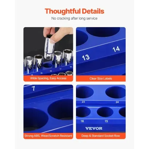 VEVOR Steckschlüssel-Organizer-Set, 6-teilig, 1/4 Zoll, 3/8 Zoll & 1/2 Zoll SAE-Steckschlüsselablagen, für bis zu 143 Standard- & tiefe Steckschlüssel, (Steckschlüssel nicht im Lieferumfang enthalten) – Bild 4