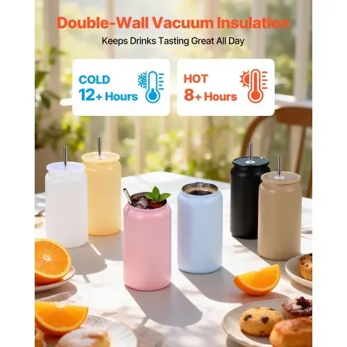 VEVOR Sublimationsbecher 12 Stk. (473 mL), Mehrfarbige Sublimationsthermobecher aus Edelstahl mit Deckeln & Strohhalm, Doppelwandige Isolierte Sublimationstrinkflaschen für DIY-Projekte Geschenke – Bild 4