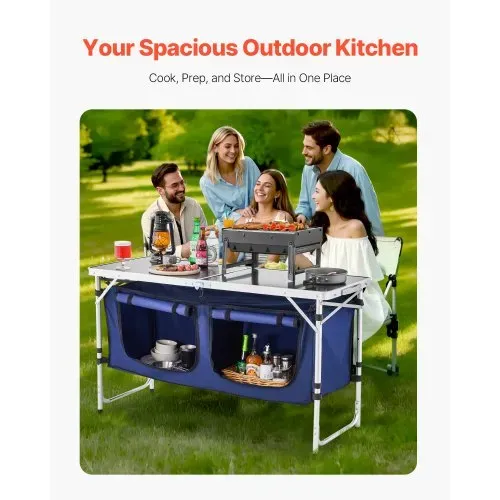 VEVOR Camping Küchentisch klappbarer Kochtisch Outdoor, 3-fach höhenverstellbar, tragbare Kochstation aus Aluminium mit Organizer & Tragegriff, für Grillpartys Picknicks Wohnmobilreisen Blau VEVOR Camping Küchentisch klappbarer Kochtisch Outdoor, 3-fach höhenverstellbar, tragbare Kochstation aus Aluminium mit Organizer & Tragegriff, für Grillpartys Picknicks Wohnmobilreisen Blau