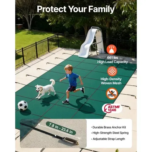 VEVOR Poolabdeckung, passend für 6,7x12,2 m Rechteckige Eingelassene Winterabdeckplane, Solide Pool-Sicherheitsabdeckung für Schwimmbad, Winter-Sicherheitsabdeckung – Bild 3