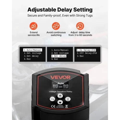 VEVOR Trennrelais, 12 V, 300 A, Doppelbatterie Isolator mit LCD-Bildschirm, intelligenter Batterietrennschalter für Lithium- & Blei-Säure-Batterien, für Auto, LKW, Wohnmobil, UTV, ATV, Boot – Bild 4