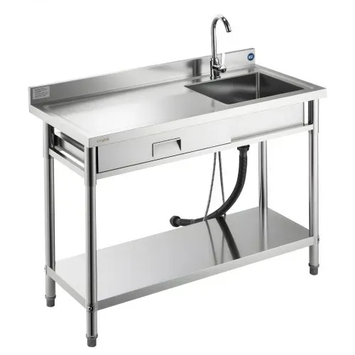 VEVOR Spültisch Spülbecken Edelstahl (120 x 50 x 94 cm), Einzelbecken mit Wasserhahn & Schublade, Küchenspüle für Garage Restaurant Wäscherei, Waschtisch Außenspüle mit Arbeitsplatte (links) – Bild 10