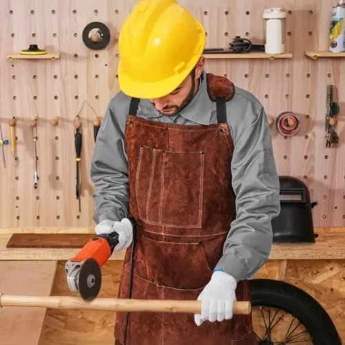 VEVOR Schweißerschürze aus Rindsleder, flammhemmende Schutzschürze, hitzebeständige Lederschürze mit 6 Werkzeugtaschen, Arbeitsschürze für Holzbearbeitung, Gartenarbeit, Grillen, 610x914mm – Bild 7