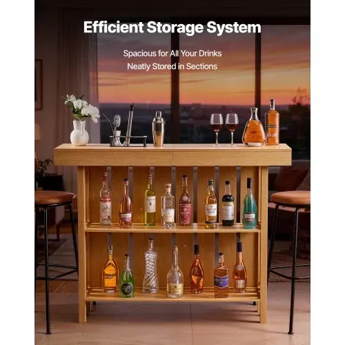 VEVOR Hausbar mit 3 Ebenen, Bartresen aus Holzwerkstoff mit Fußstütze & Flaschenöffner-Halter, Moderne Bartheke mit viel Stauraum für Wohnzimmer & Keller, Belastbar bis 81,6 kg, 1400 x 398 x 1055 mm – Bild 2