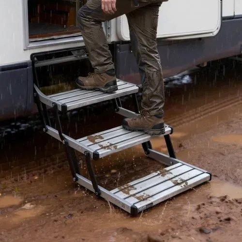 VEVOR Einziehbare Wohnmobiltreppe (3 Stufen), Wohnmobiltrittstufen mit 199,58 kg Tragkraft, Teleskopisch Klappbare Einstiegstreppe aus Aluminiumlegierung, Rutschfester Stahlrahmen für Wohnwagen – Bild 7
