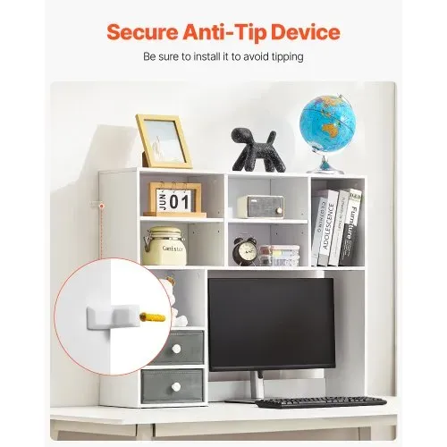 VEVOR Schreibtisch Bücherregal 3-stufiger Organizer (94 x 25,4 x 79,2 cm) Tischregale Organizer Ausstellungsregal aus Spanplatte + Melaminpapier, Regal mit rutschfesten Füßen, für Büro Weiß – Bild 5