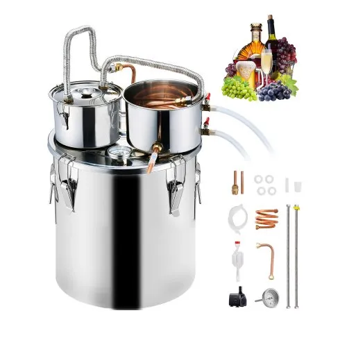 VEVOR Alkoholdestillieranlage 30 L Wasseralkoholdestillieranlage aus Edelstahl mit Kupferspule für schnelles Abkühlen, Doppelkondensator-Destillierset mit Sekundärdestillation, für Wein Whisky Brandy Silber VEVOR Alkoholdestillieranlage 30 L Wasseralkoholdestillieranlage aus Edelstahl mit Kupferspule für schnelles Abkühlen, Doppelkondensator-Destillierset mit Sekundärdestillation, für Wein Whisky Brandy Silber